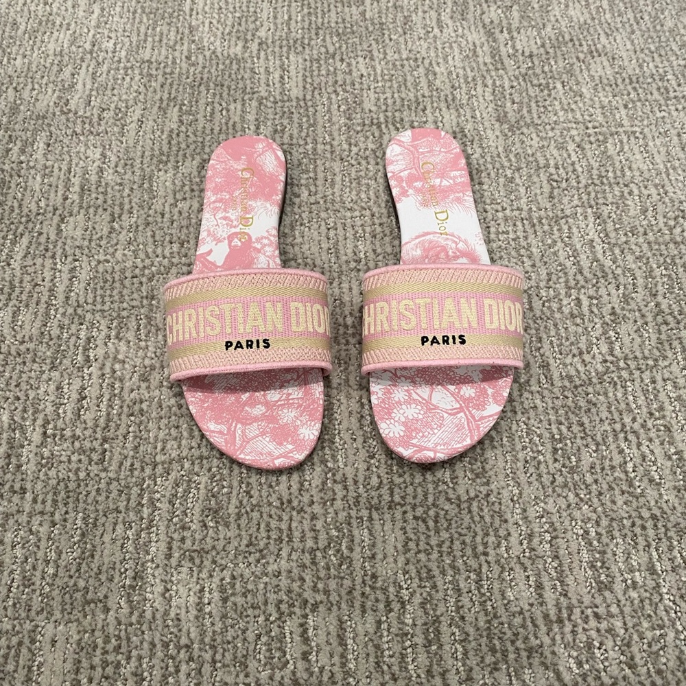 Dior Dway Embroidered Cotton Light Pink Slides